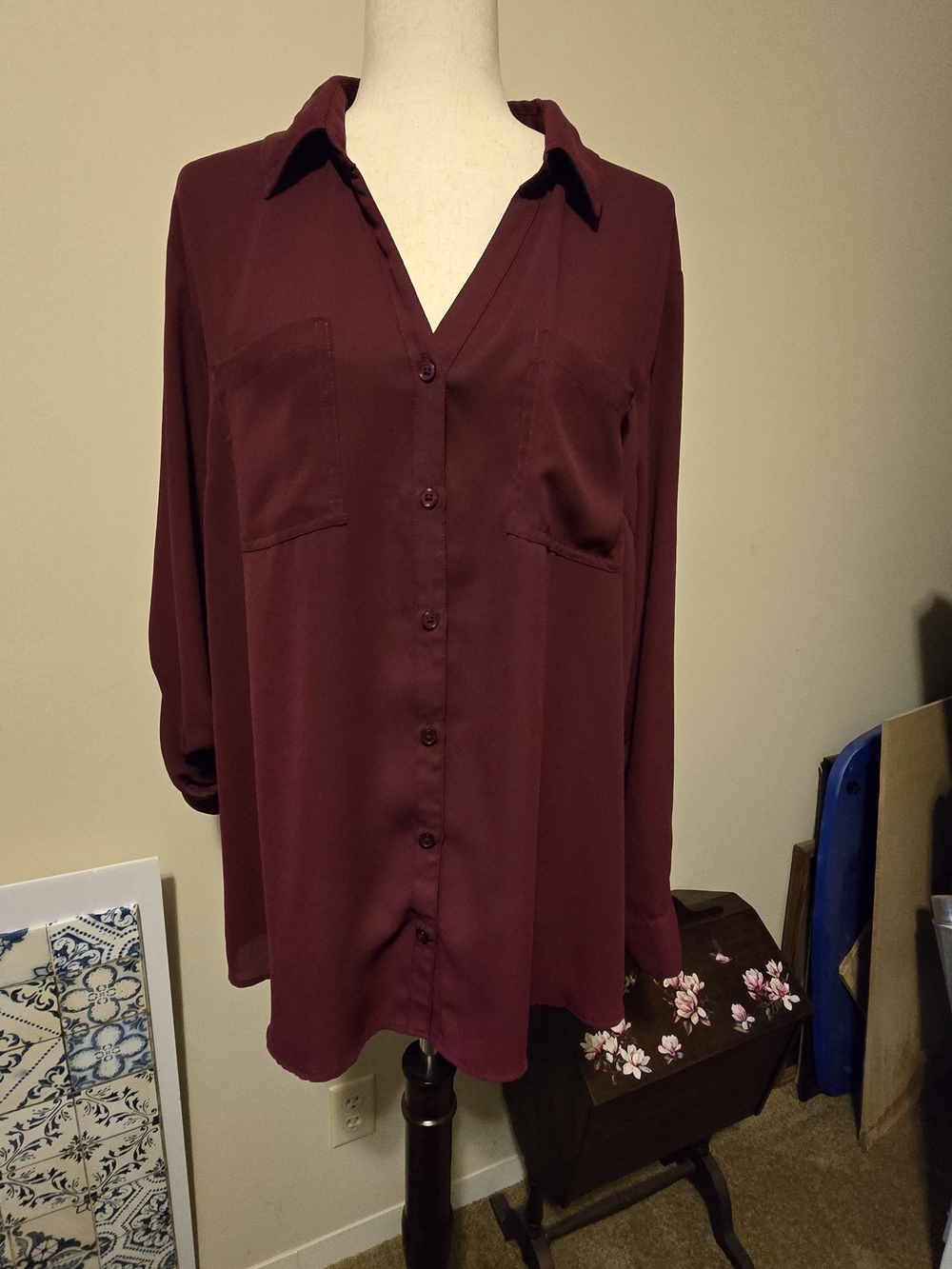 Maurices Burgundy Long-Sleeve Button-Down Shirt